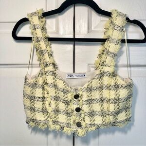Zara Yellow / Black / White Tweed Plaid Bralette Crop Top Size M